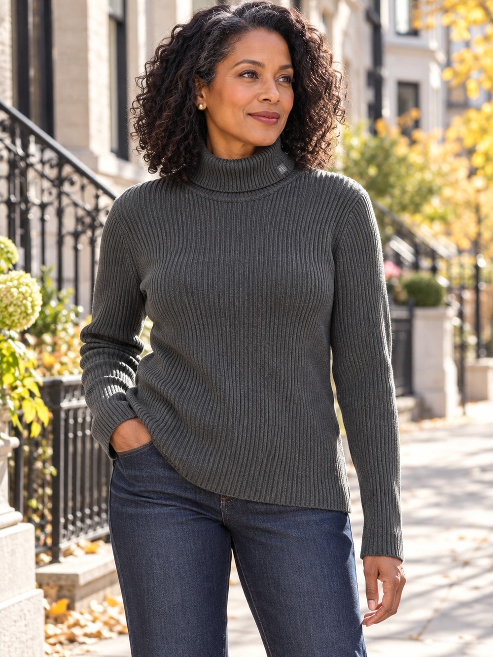 Ralph Lauren Women's Ribbed Turtleneck Sweater - Charcoal Gray